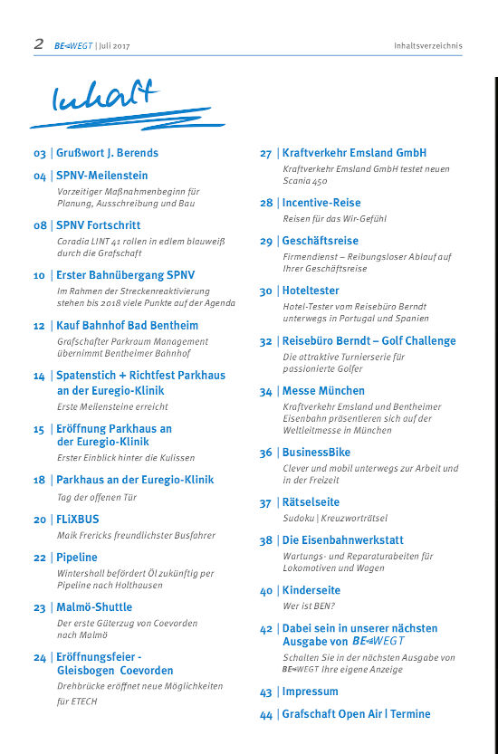 Bewegt Ausgabe 1 2017 Inhalt